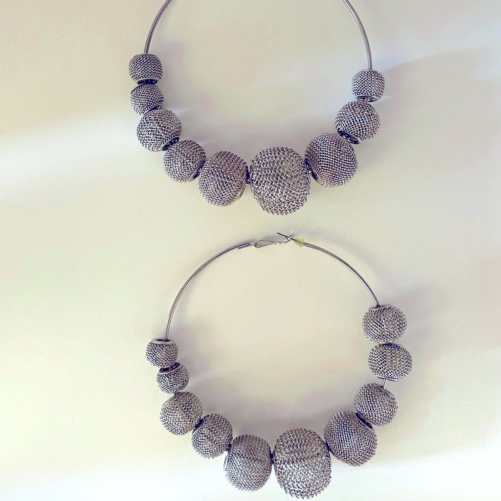 Silver Ball Statement Earrings